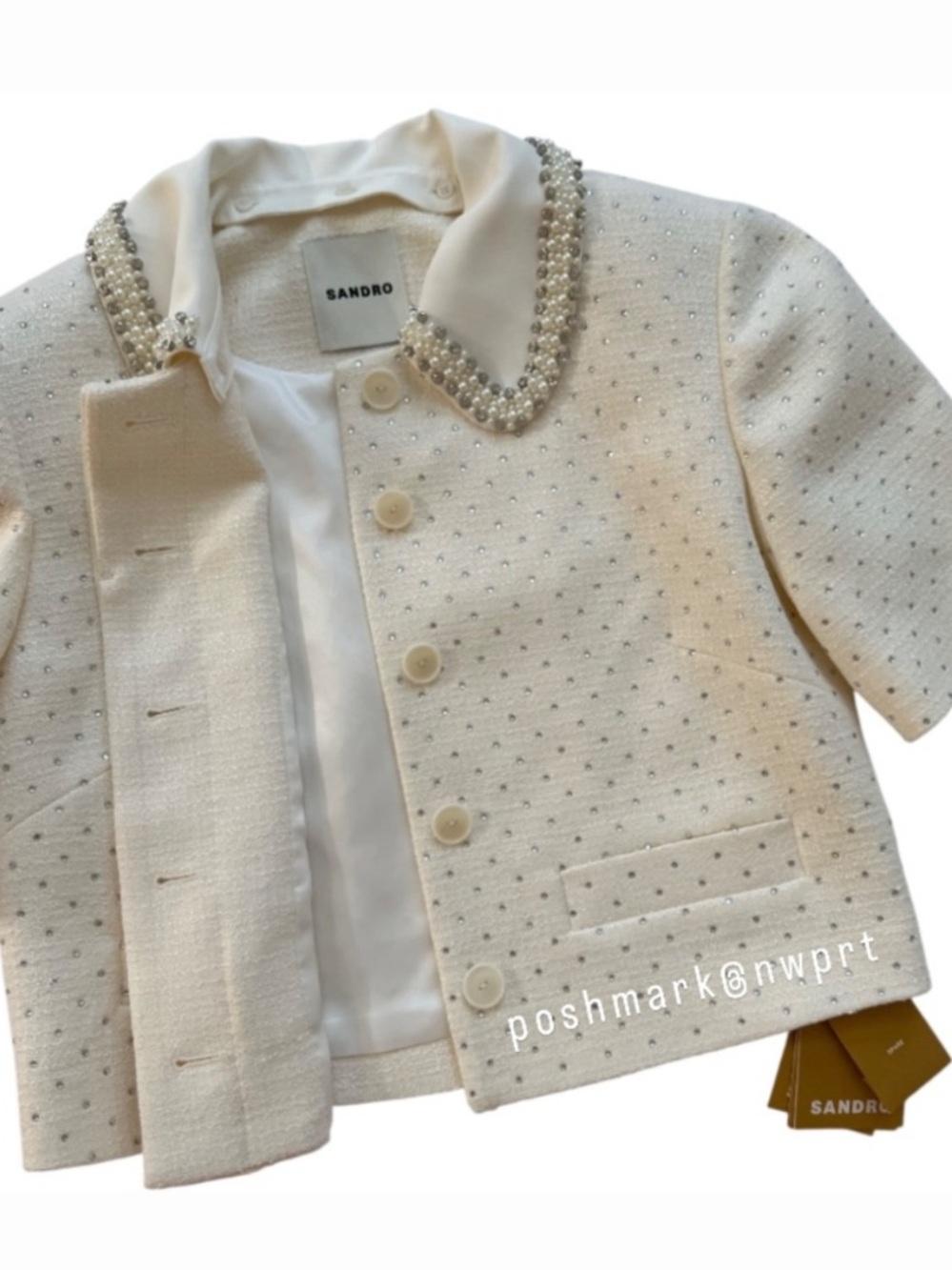 NWT ✨ SANDRO Paris Lahavane Rhinestone Crop Blazer Jacket Blouse Top 34 0 XS - Picture 6 of 14